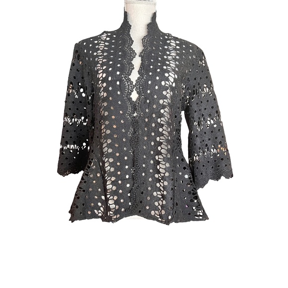# A003   FT INC Cocktail Chic  Romantic Layering Black Eyelet Lace Jacket NWOT M - Picture 1 of 11